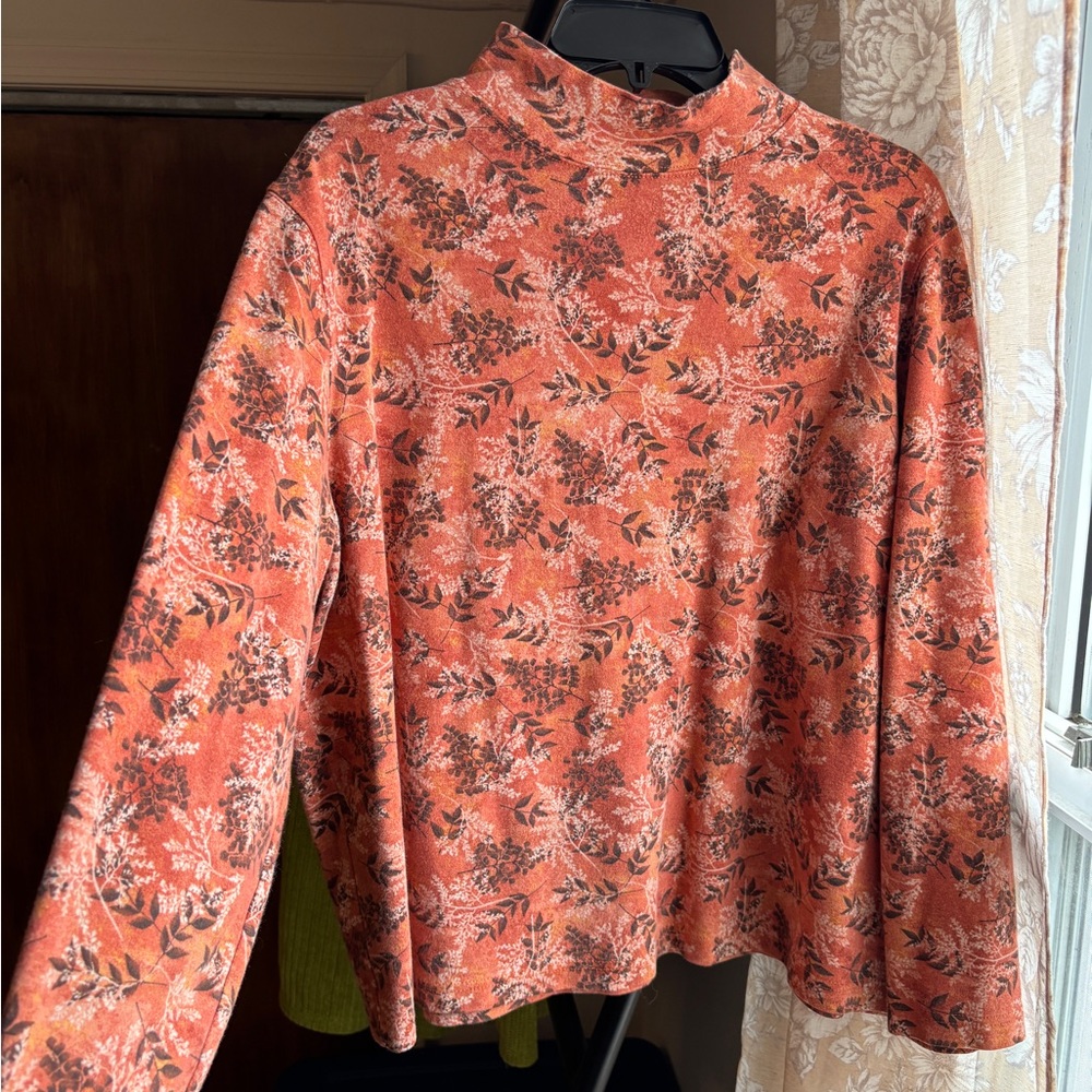Vintage EUC Croft & Barrow Botanic Print Mockneck Shirt | Woman’s Plus 2X